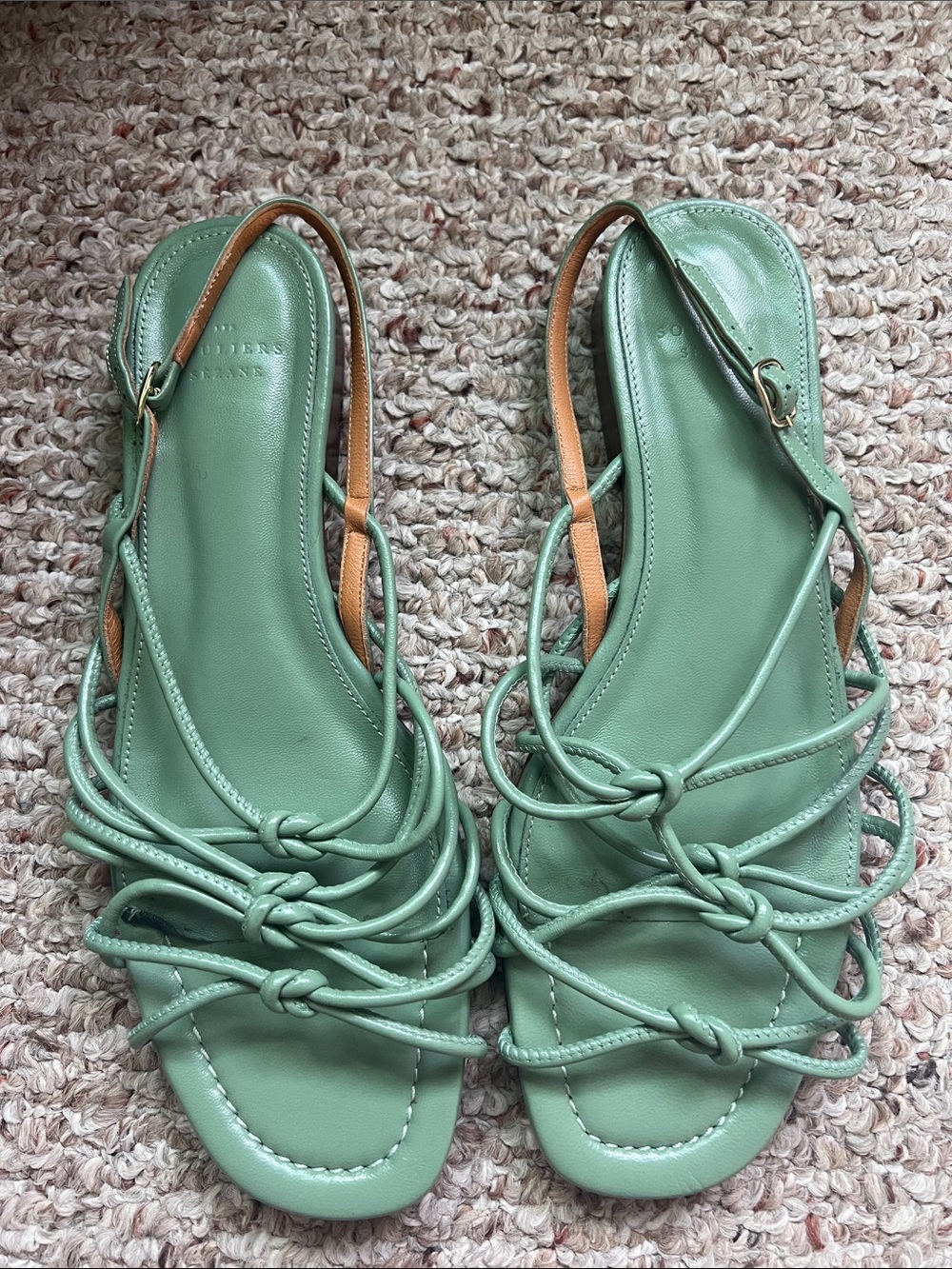 Sezane Mint Green Strappy Leather Sandals